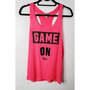 VICTORIAS SECRET PINK GRAPHIC "GAME ON" "PINK" TANKTOP TEE  M